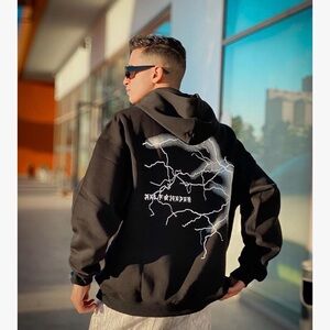 Aelfric Eden Black Hoodie with Lightning Graphic